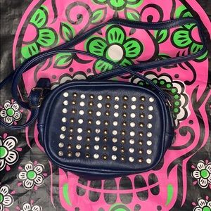 Blue and gold cross body purse